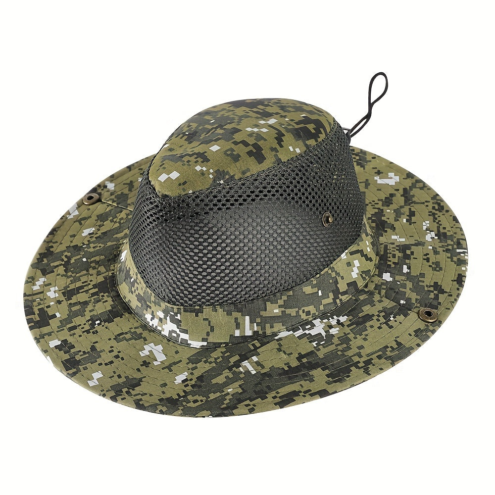 Camouflage Mesh Bucket Hat Wide Brim UV Protection Sun Hat