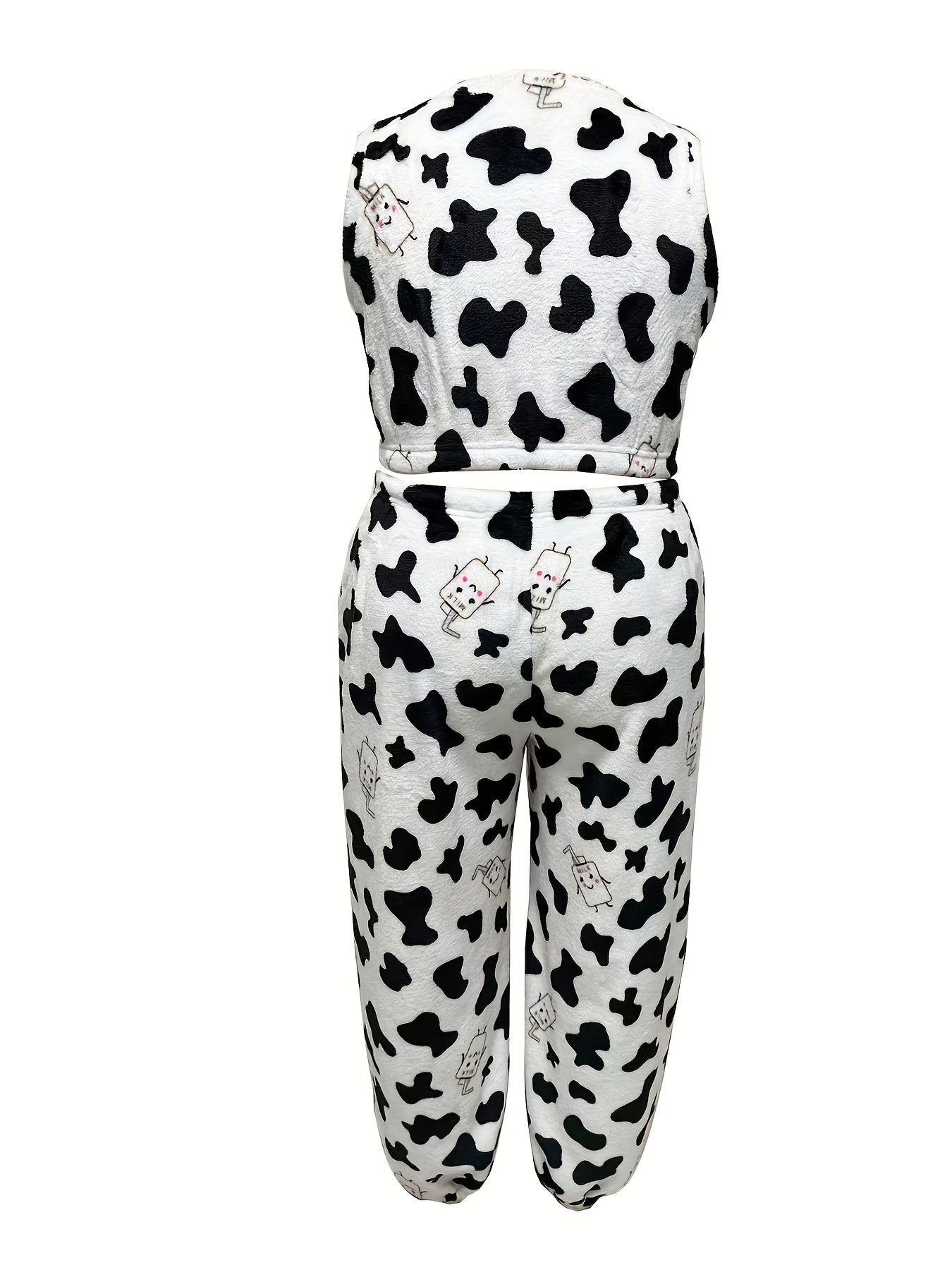 Women's Plus Size Cow Print Flannel Crop Tank Top & Joggers Pajamas Set