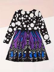 Girls Butterfly Style Long Sleeve Dress Spring Fall Sports Gift