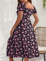 Sexy Dress Women's Plus Allover Floral Print Puff Sleeve Summer Dress