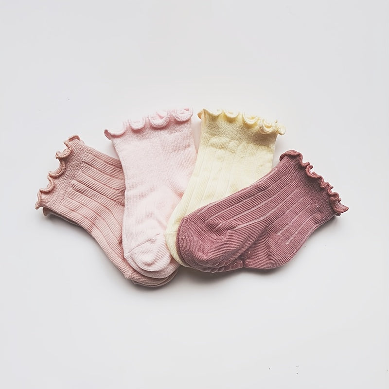 4 Pairs Non Slip Toddler Socks for Baby Girls