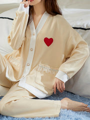 Heart Print Lounge Set Long Sleeve Top & Pants