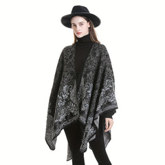 Cashmere Shawl Print Warm Long Shawl Casual Blanket Open Front Poncho Cape