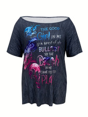 Punk Midi Dress Skull & Letter Print One Shoulder Tee Dress