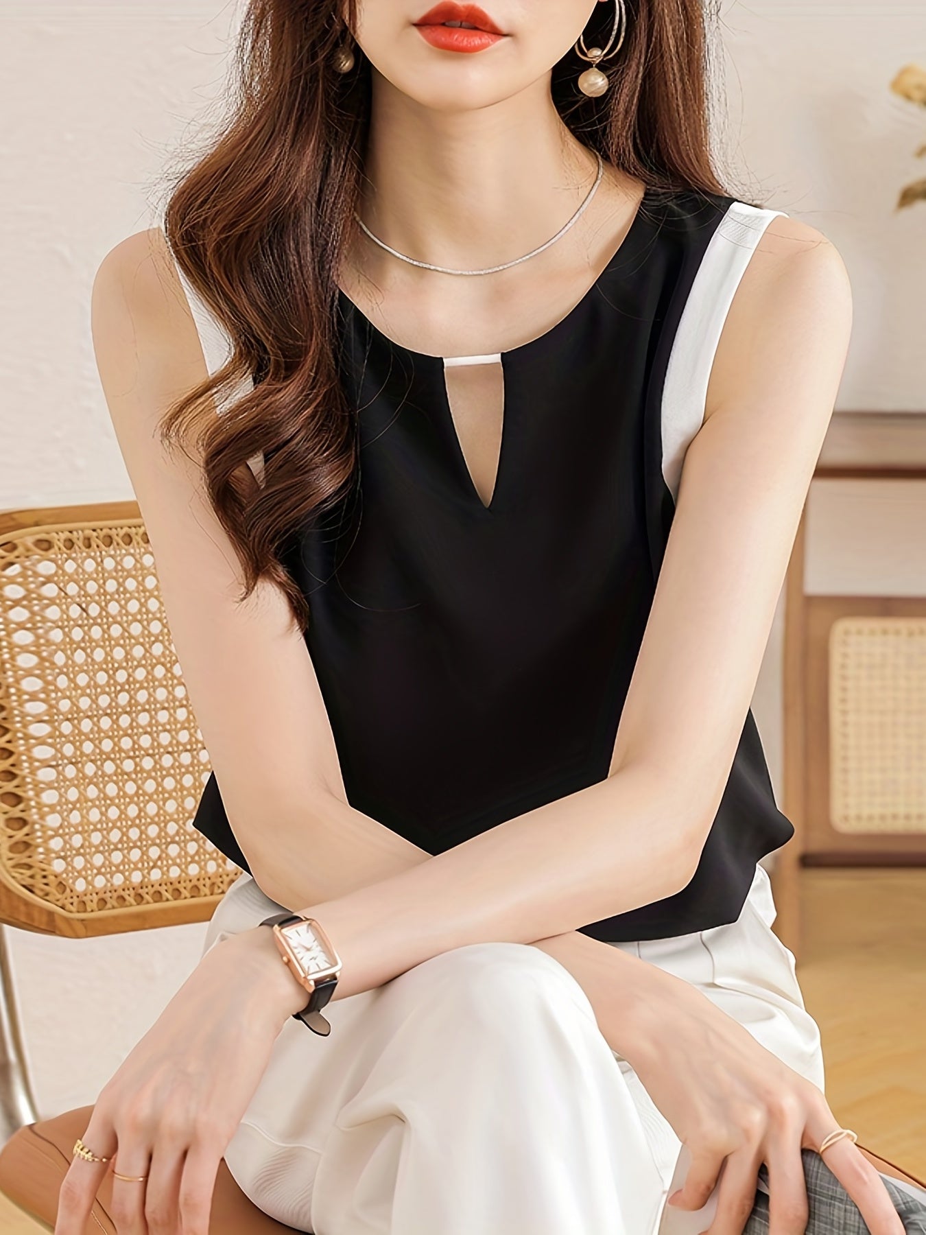 Colorblock Tank Top Crew Neck Sleeveless
