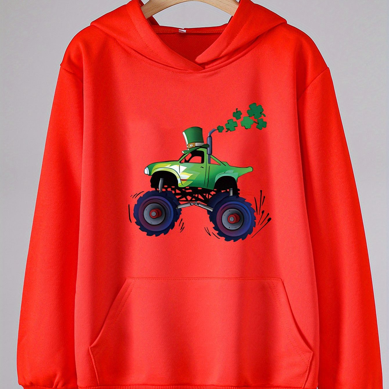 Clover Truck Graphic Hoodie For Girls Spring Fall Sports St Patrick's