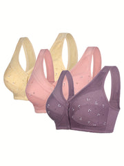 3 Pack Plus Size Bra Set Women's Plus Ditsy Floral Print Wireless Bralette