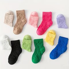 4 Pairs Girls Kids Candy Colored Smile Face Socks Breathable Comfy Crew Socks