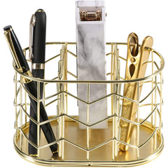 Golden Metal Pencil Holder 3 Compartment Desk Organizer