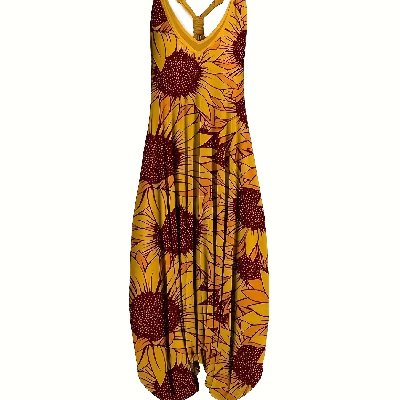 Graphic Print Baggy Jumpsuit Casual V Neck Sleeveless Summer Jumpsuit
