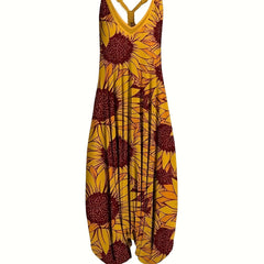 Graphic Print Baggy Jumpsuit Casual V Neck Sleeveless Summer Jumpsuit