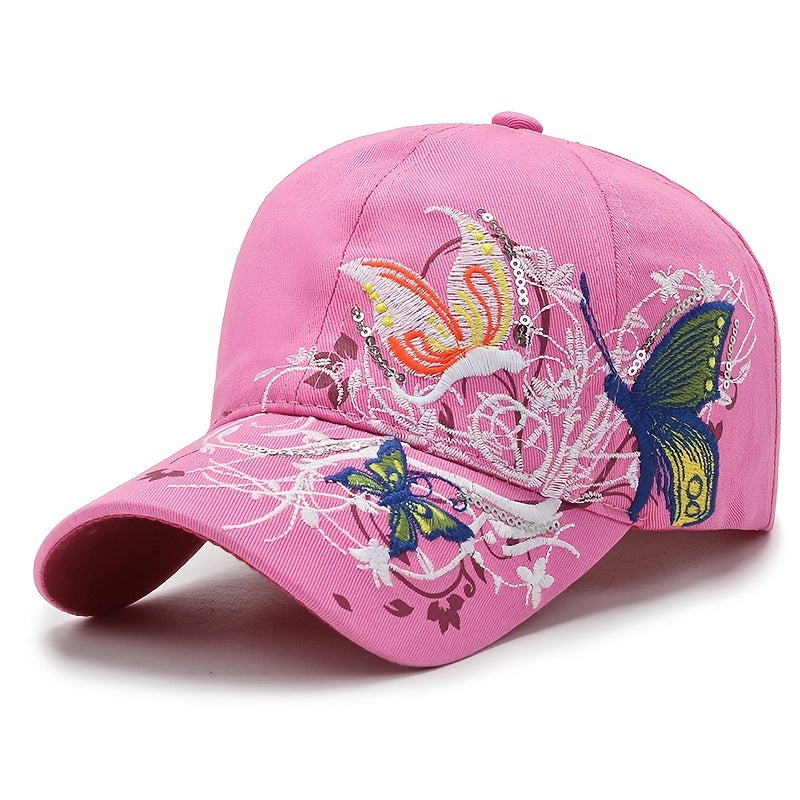 Butterfly Embroidery Baseball Cap Vintage Y2K Adjustable Sports Hat Sun Hat