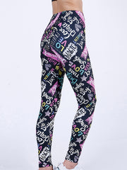 Graffiti Print Skinny Leggings High Waist Yoga Leggings
