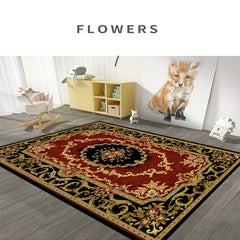 Red Vintage Flower Kitchen Rug Anti Fatigue Boho Absorbent Non Slip Soft