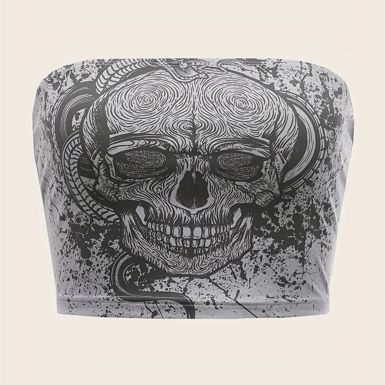 Skull Print Tube Top Sleeveless Summer Casual