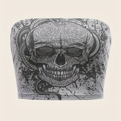Skull Print Tube Top Sleeveless Summer Casual