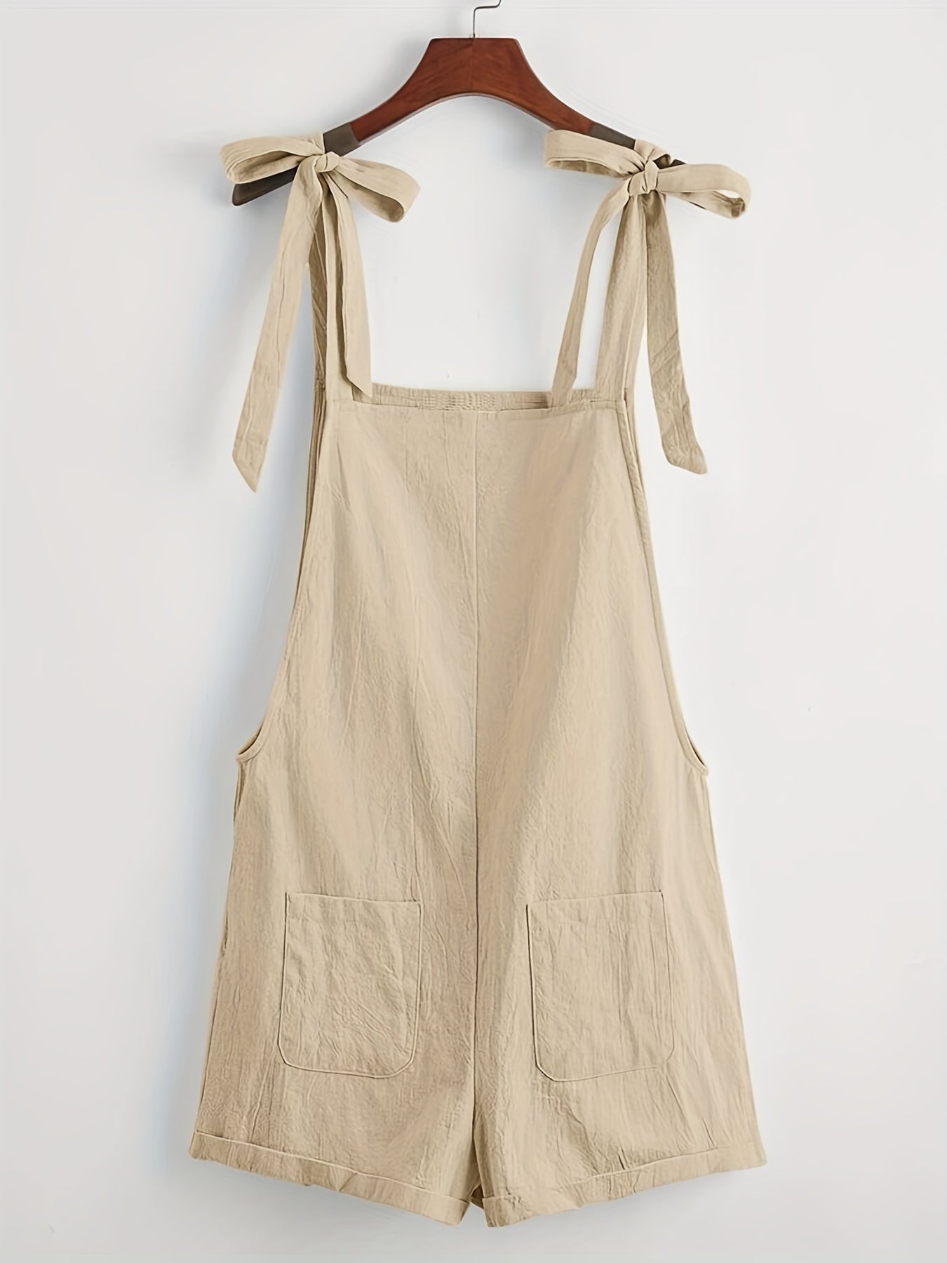 Knotted Wide Leg Romper Solid Sleeveless Pocket Front