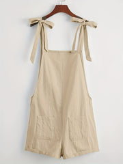 Knotted Wide Leg Romper Solid Sleeveless Pocket Front