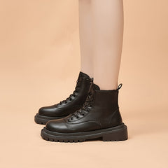 Women's Platform Combat Boots Thick Sole Lace Up Zipper Fashionable Footwear
