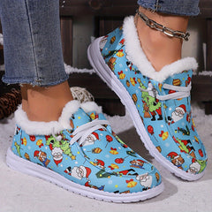 Christmas Snow Boots Santa Claus Kitten Pattern Plush Comfort Flats