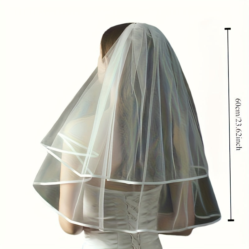 Vintage Double Layer Satin Wedding Veil with Hair Comb