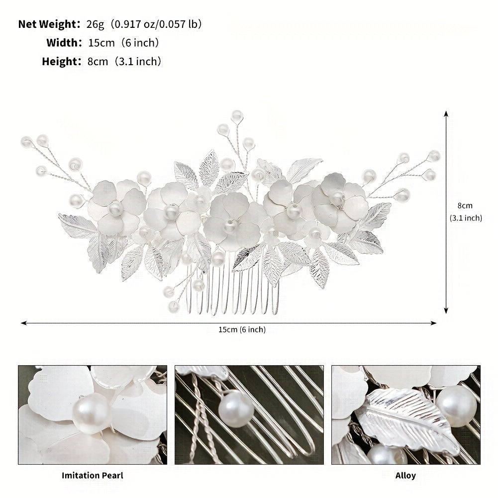 Pearl Flower Hair Comb Golden Leaf Headpiece