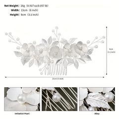 Pearl Flower Hair Comb Golden Leaf Headpiece