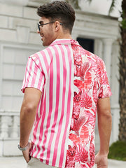 Flamingo Stripe High Stretch Short Sleeve Hawaiian Shirt