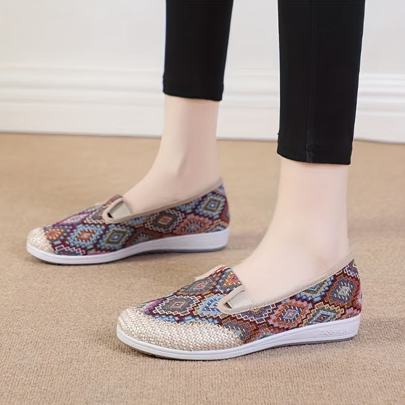 Women's Tribal Flat Shoes Geometric Graphic Slip On Breathable Walking Shoes