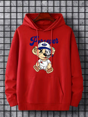 Teddy Bear Print Hoodie Men's Casual Pullover Hooded Sweatshirt