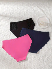 3 Pack Women's Plus Sexy Lace Trim Seamless Briefs Set