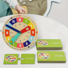 Montessori Wooden Clock Model with Cards - Teaching Aid for Kindergartners