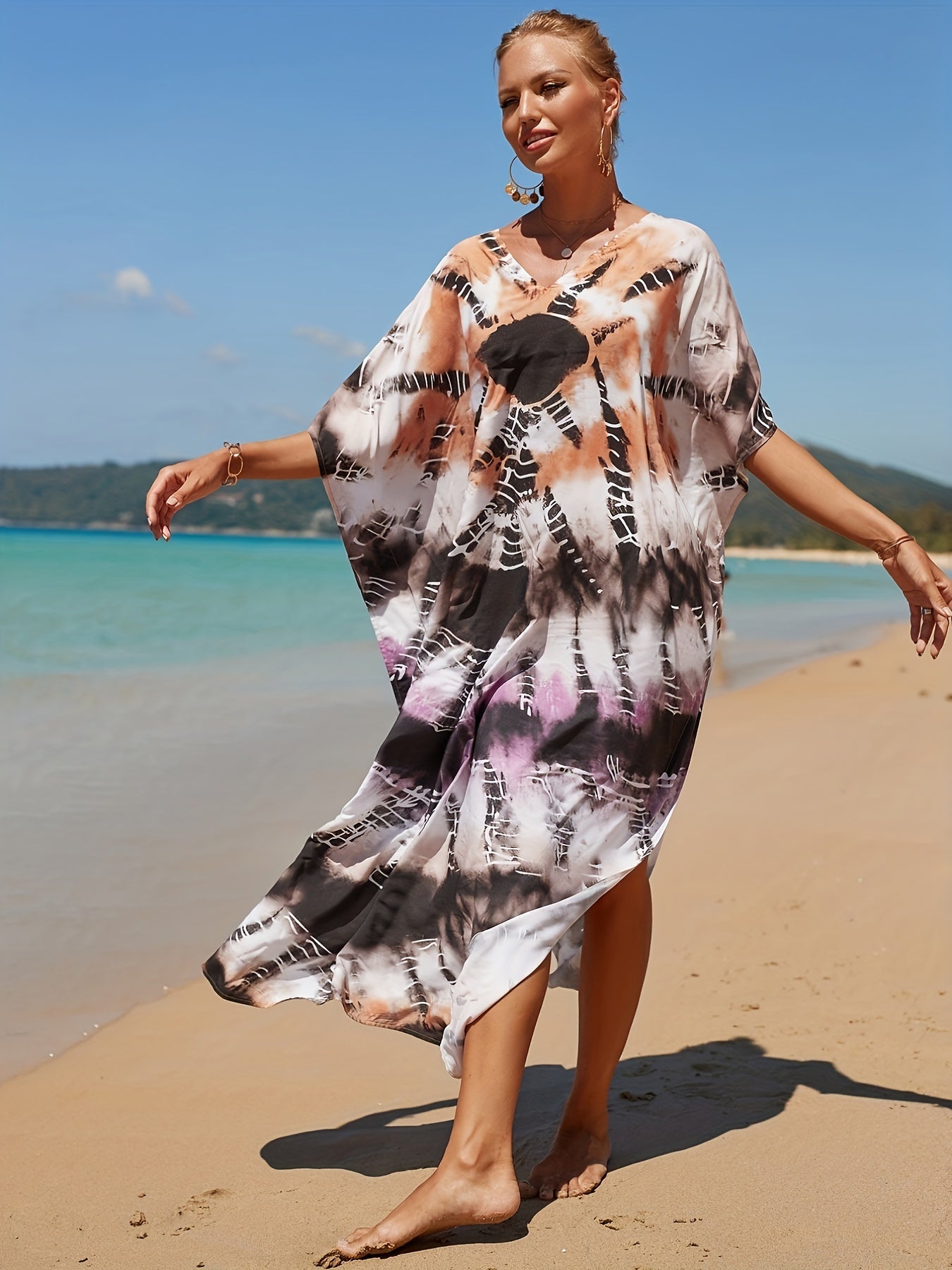 Tie Dye V Neck Cover Up Dress