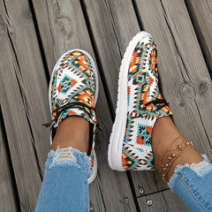 Women's Southwest Pattern Boat Shoes Lightweight Round Toe Lace Up Flat Shoes