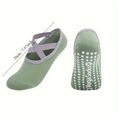 Women's Yoga Socks Non Slip Cross Strap - Sports Socks With Extra Grips