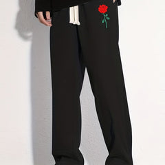 Rose Pattern Applique Mopping Pants Men's Casual Joggers