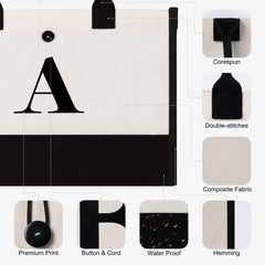 Letter Pattern Handbag Tote Bag Canvas Shopping Bag Large Capacity Travel Bag