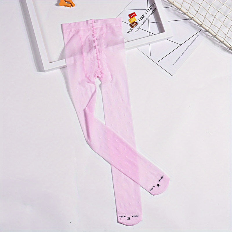 Girls Pink Cat Stylish Pantyhose Dot Pattern Dress Tights