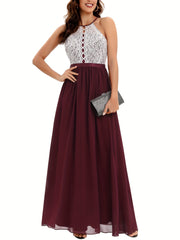 Lace Splicing Halter Neck Aline Dress For Party