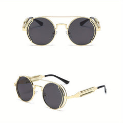 Steampunk Top Bar Round Sunglasses Metal Spring Temple UV400