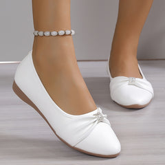 Women's Bowknot Flat Shoes Rhinestone Pointed Toe Soft Sole Ballet Flats