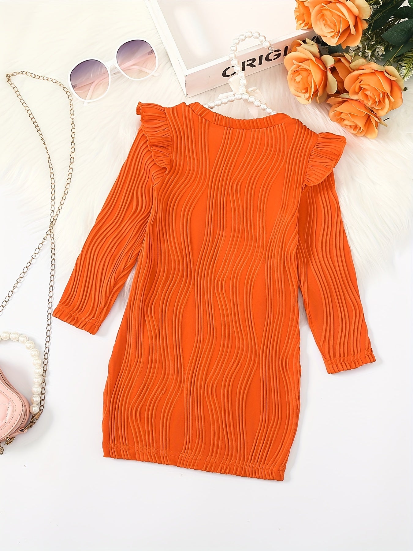 Girls' Swirl Textured Long Sleeve Dress for Party Outfit