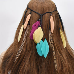 Boho Retro Faux Feather Hair Rope Peacock Feather Headband