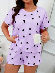 Heart Print Tee & Shorts Pajamas Set