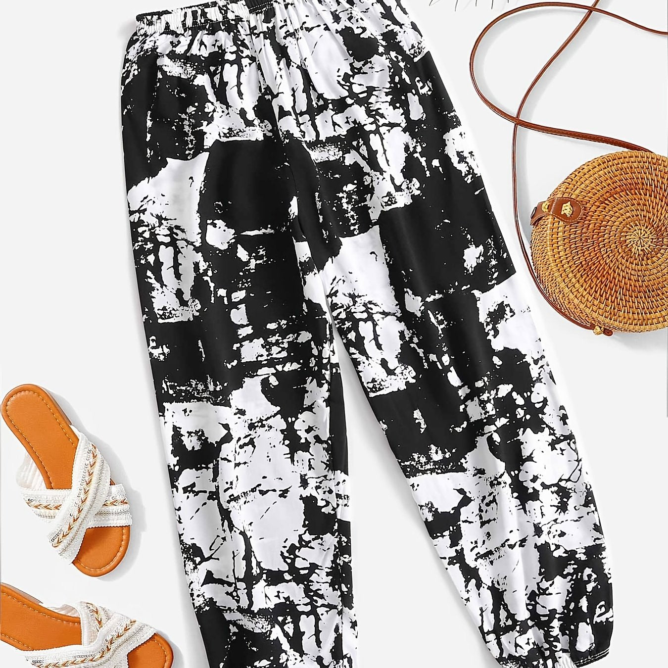 Cloud Print Elastic Spring & Summer Pants Women's Clothing
