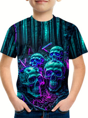 Halloween Skull 3D Print Boys T shirt Lightweight Short Sleeve Top