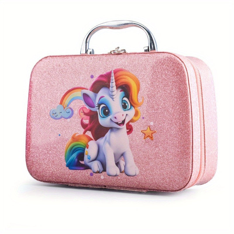 Kids Pink Unicorn Makeup Kit with Case Plastic Role Play Cosmetic Set for Girls