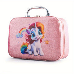 Kids Pink Unicorn Makeup Kit with Case Plastic Role Play Cosmetic Set for Girls
