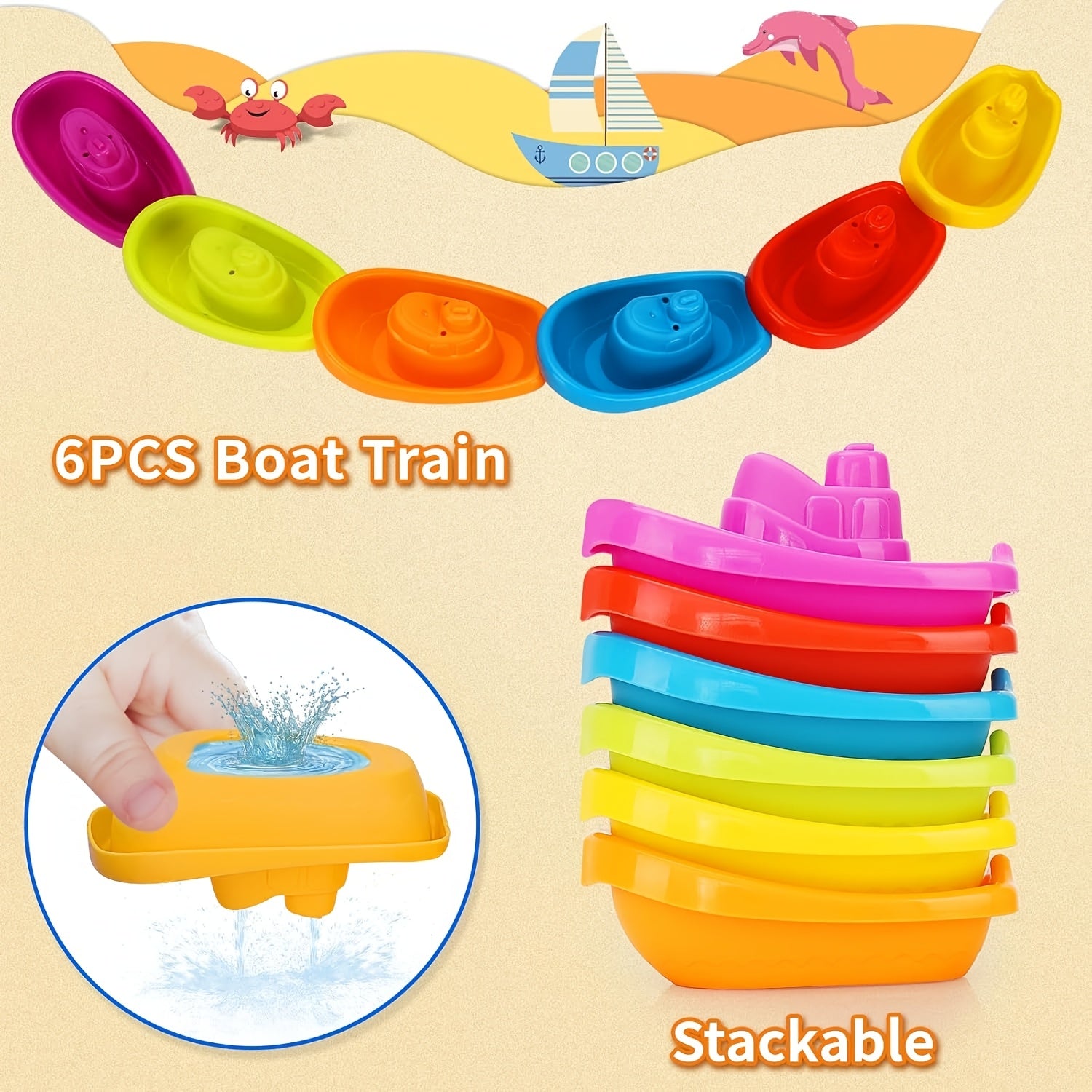 6 Kids Bathroom Boat Toys Outdoor Beach Toys Playhouse Stacking Toy