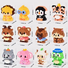 12pcs Mini Animal Building Blocks Set - Lion Elephant Goat Chicken